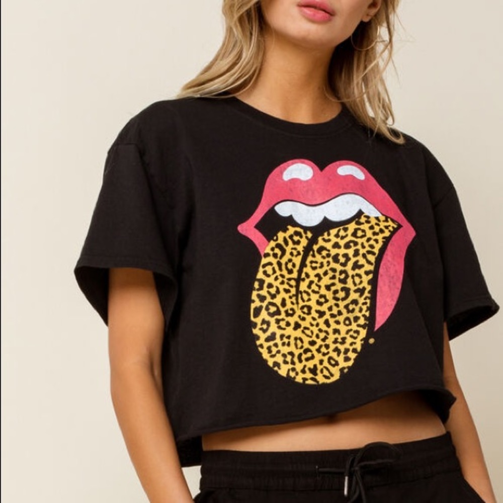NWT Rolling Stones Leopard Cropped Tee